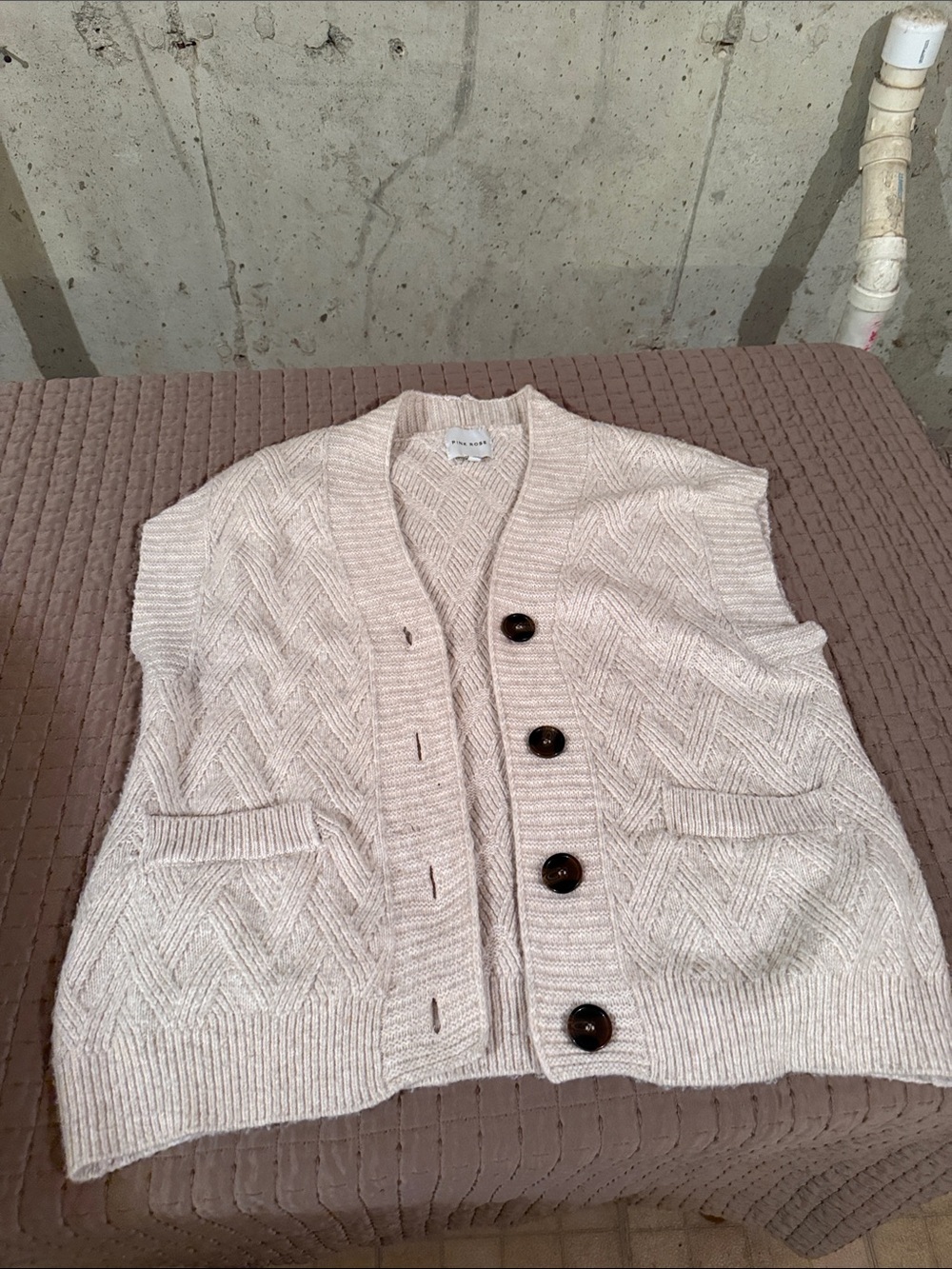 Chunky Cable Knit Button-Front Sweater Vest in Cream